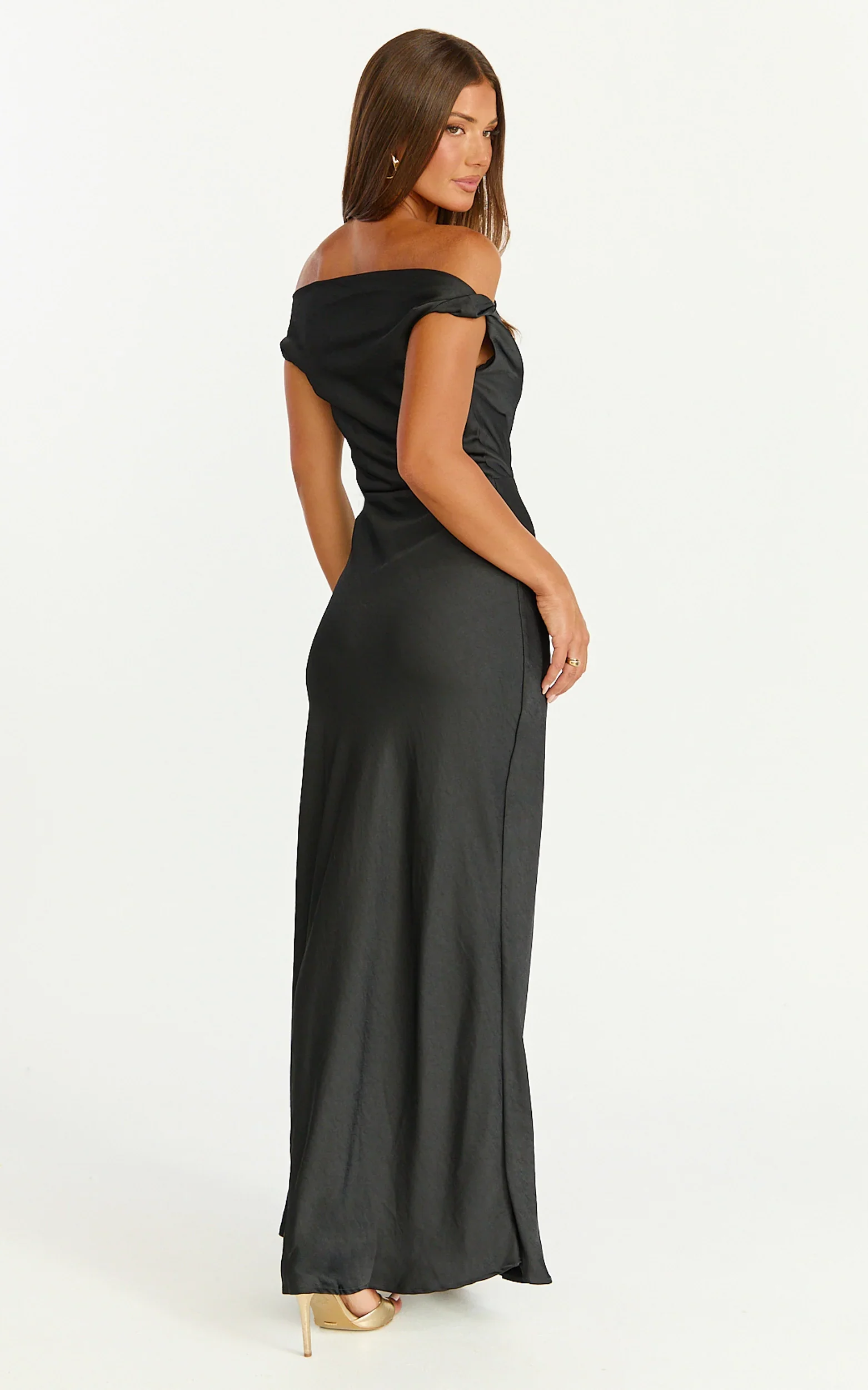 Lira Midi Dress - One Shoulder Satin Dress in Black