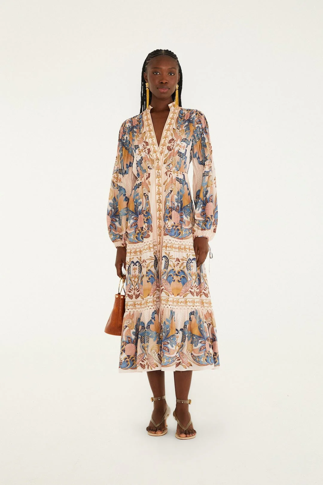 Soft Pink Sea Garden Scarf Pleated Midi Dress