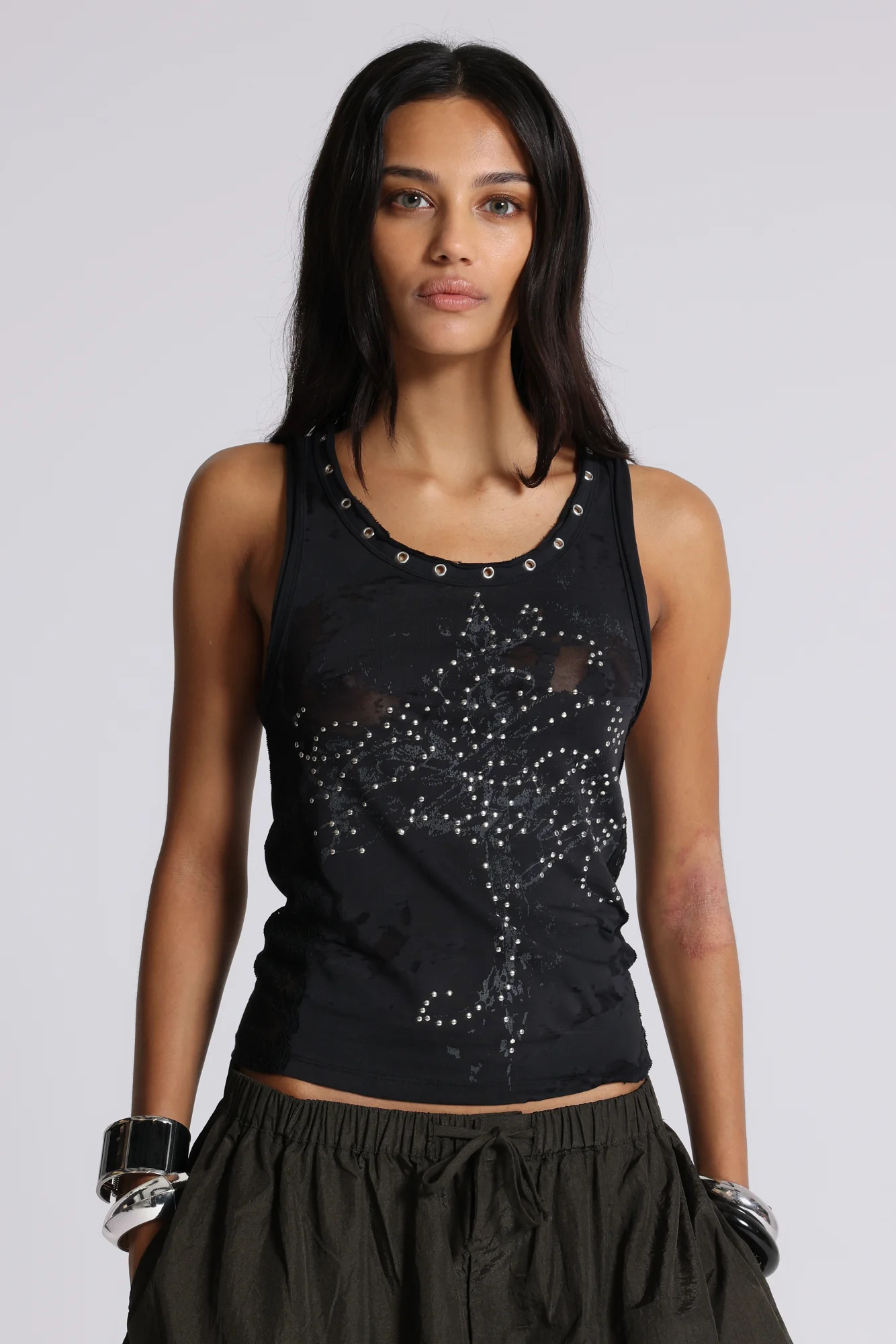 Ramona Burnout Vest Top in Black