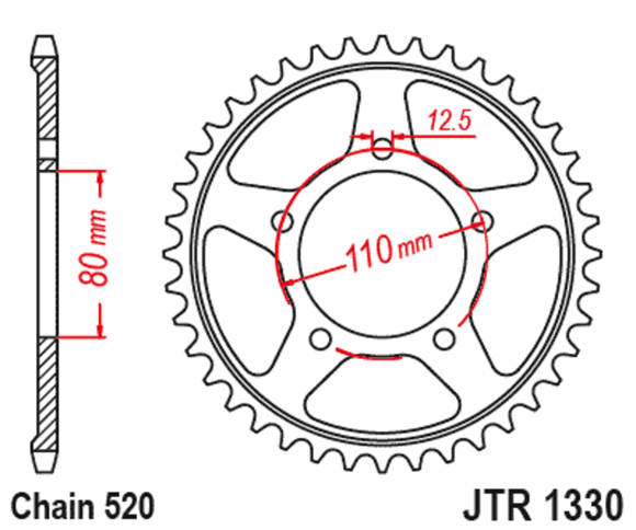 Couronne JT. acier standard 1330 - 520HONDA 750 XL 750 TRANSALP - 2023 - 2025Ref : JTC01809A / 1149523001