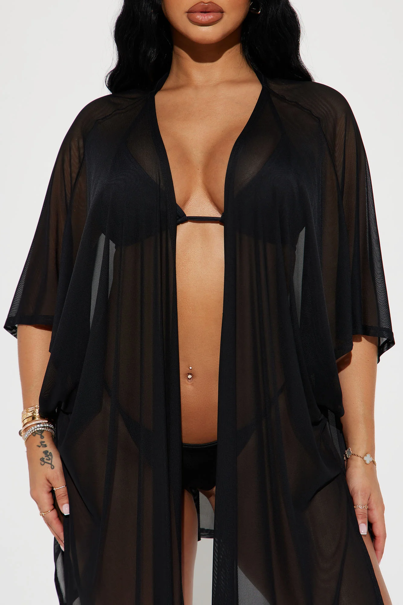 Maui Mix And Match Mesh Cover Up Kimono - Black