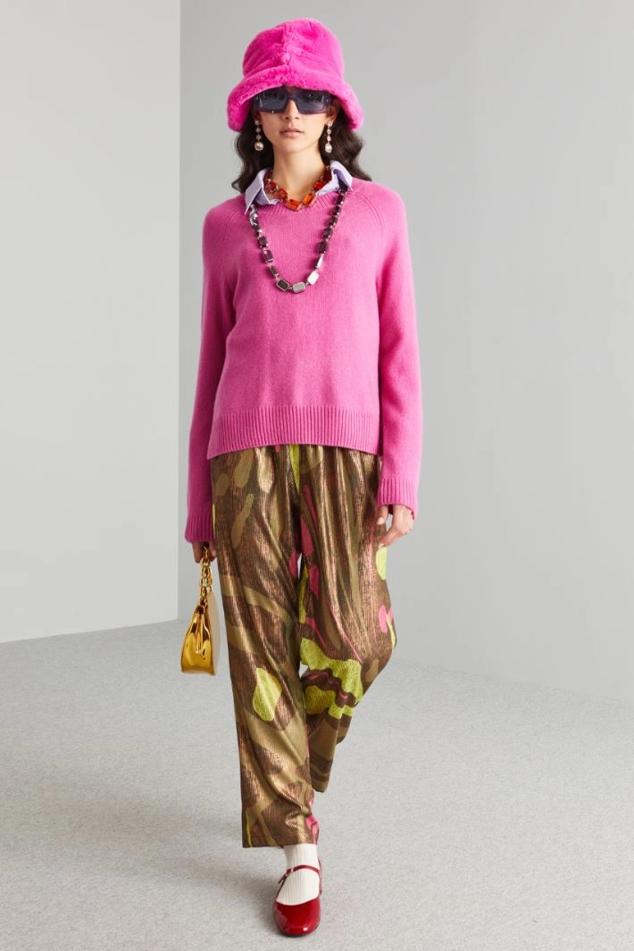 Laminated crepe trousers - GREEN PINK