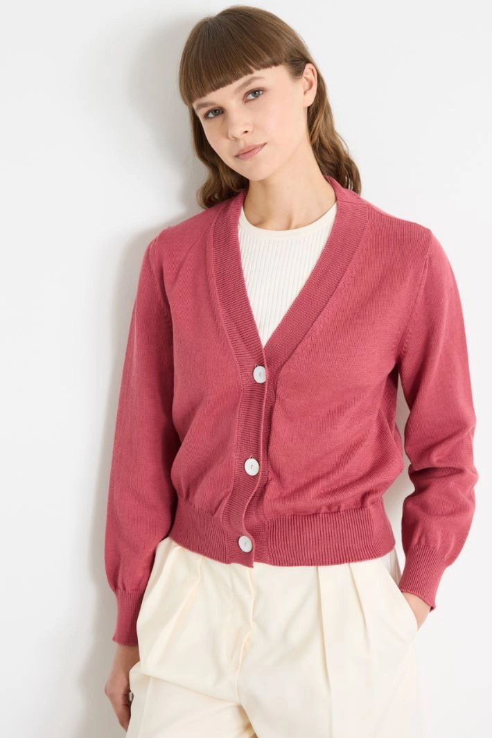 Cotton cardigan - INTENSE PINK