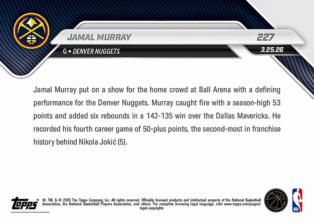 Jamal Murray - 2025-26 NBA Topps NOW® - Card 227 - PR: 551