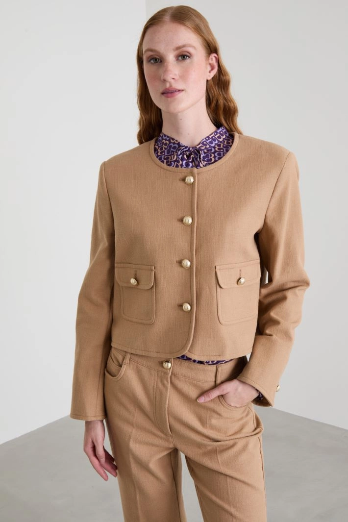 Straight basketweave  jacket - CAMEL