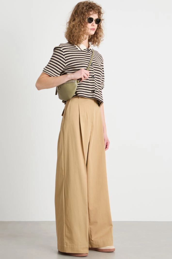 Wide-leg cotton gabardine trousers - CAMEL