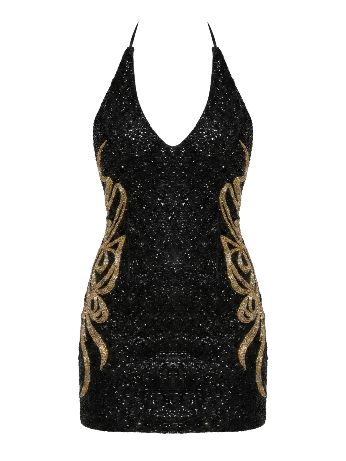 Oceanus x Bárbara Hulanicki  Aurelia Noir Halter Neck Black Mini Dress
