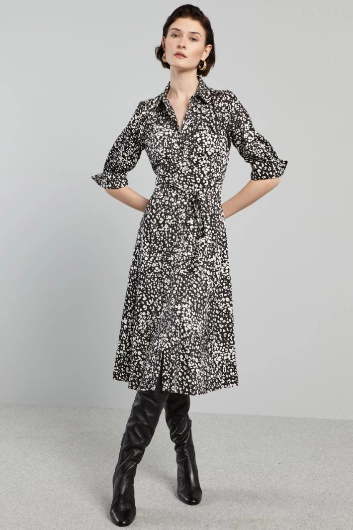 Twill chemisier dress - BLACK WHITE