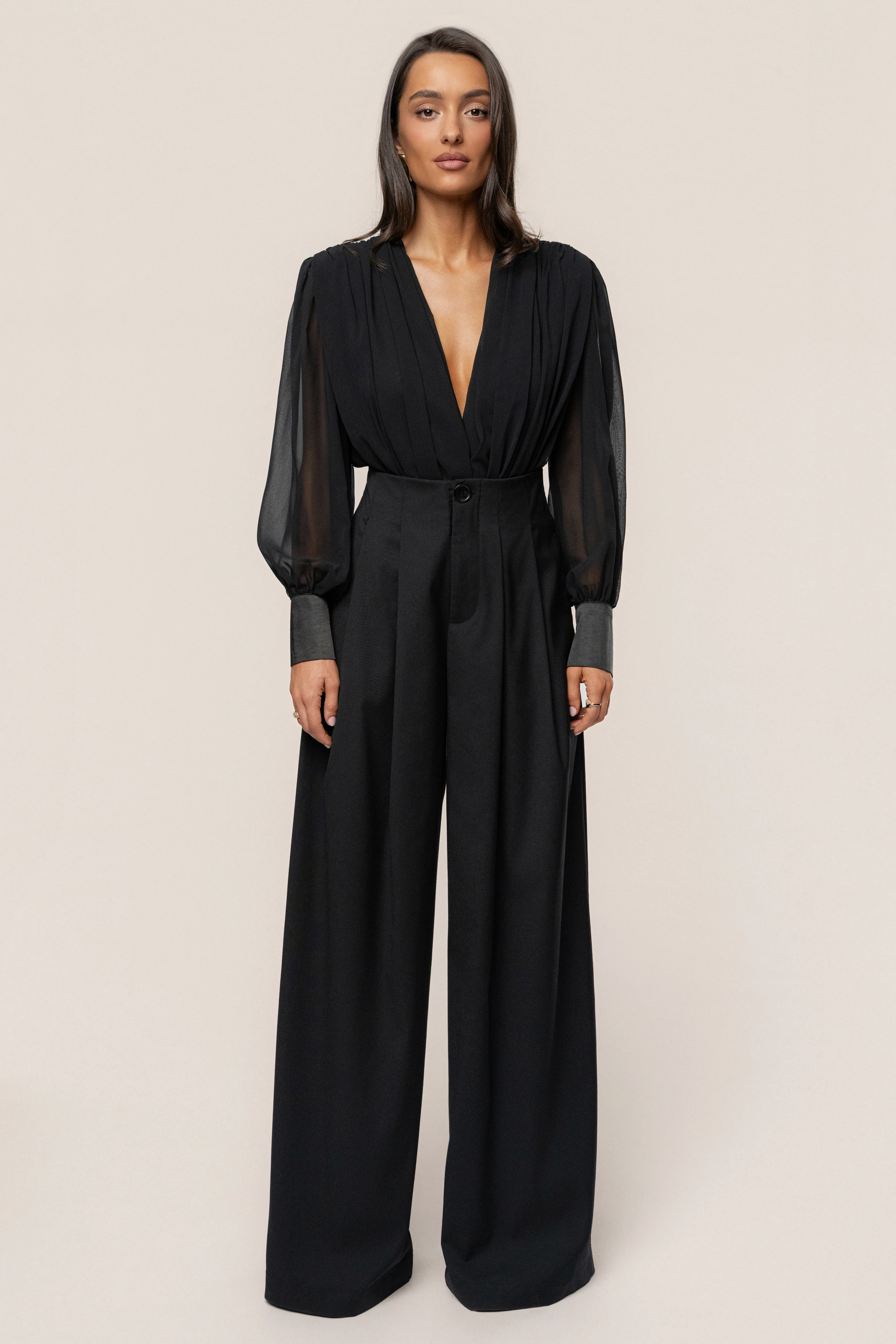 Black Refined Pleated Chiffon Top