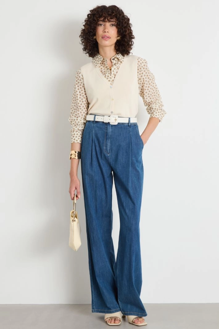 Pleated wide-leg jeans - BLUE