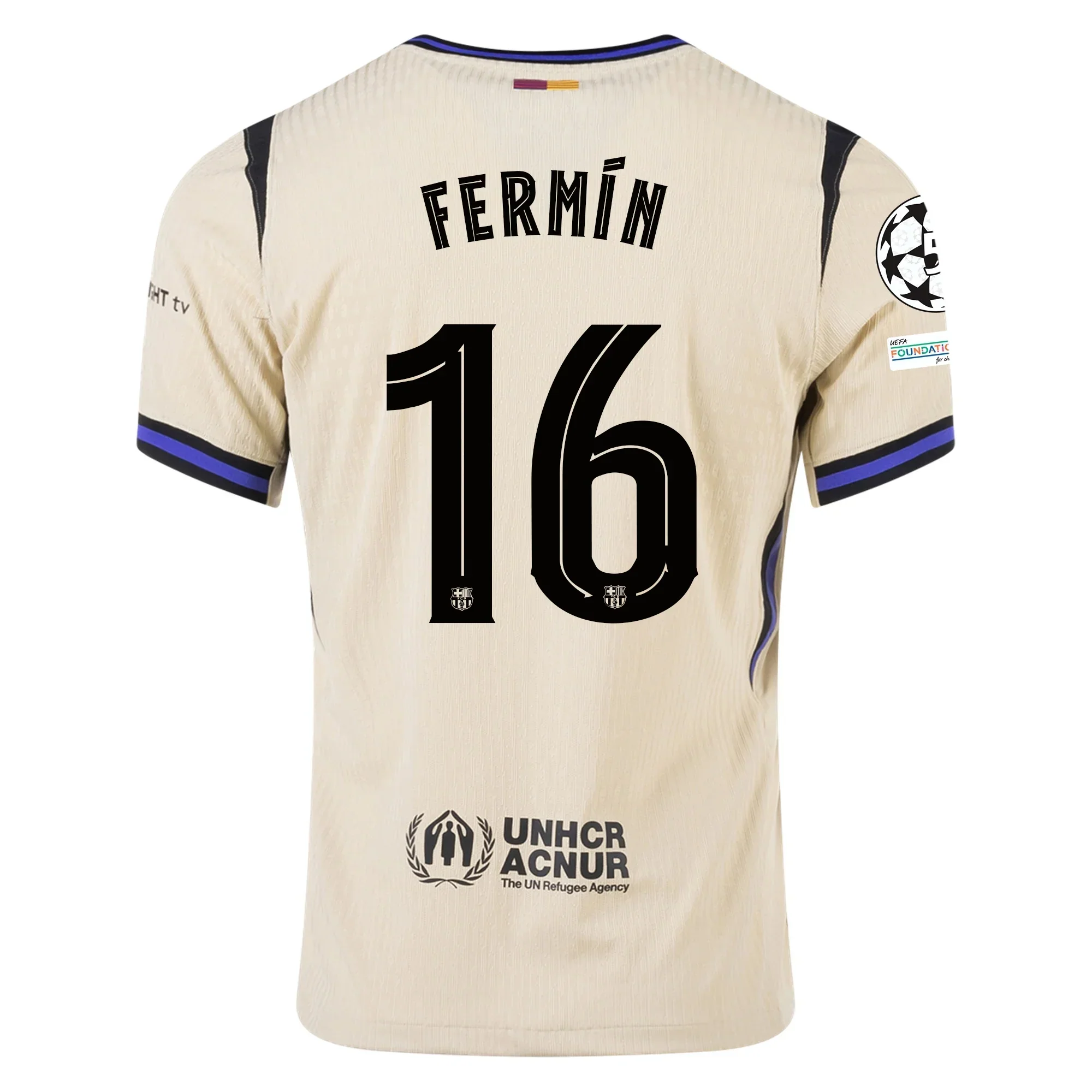 Fermin Lopez Men's FC Barcelona Authentic Away Jersey w/ Champions League Patches (Team Gold/Persian Violet/Black)