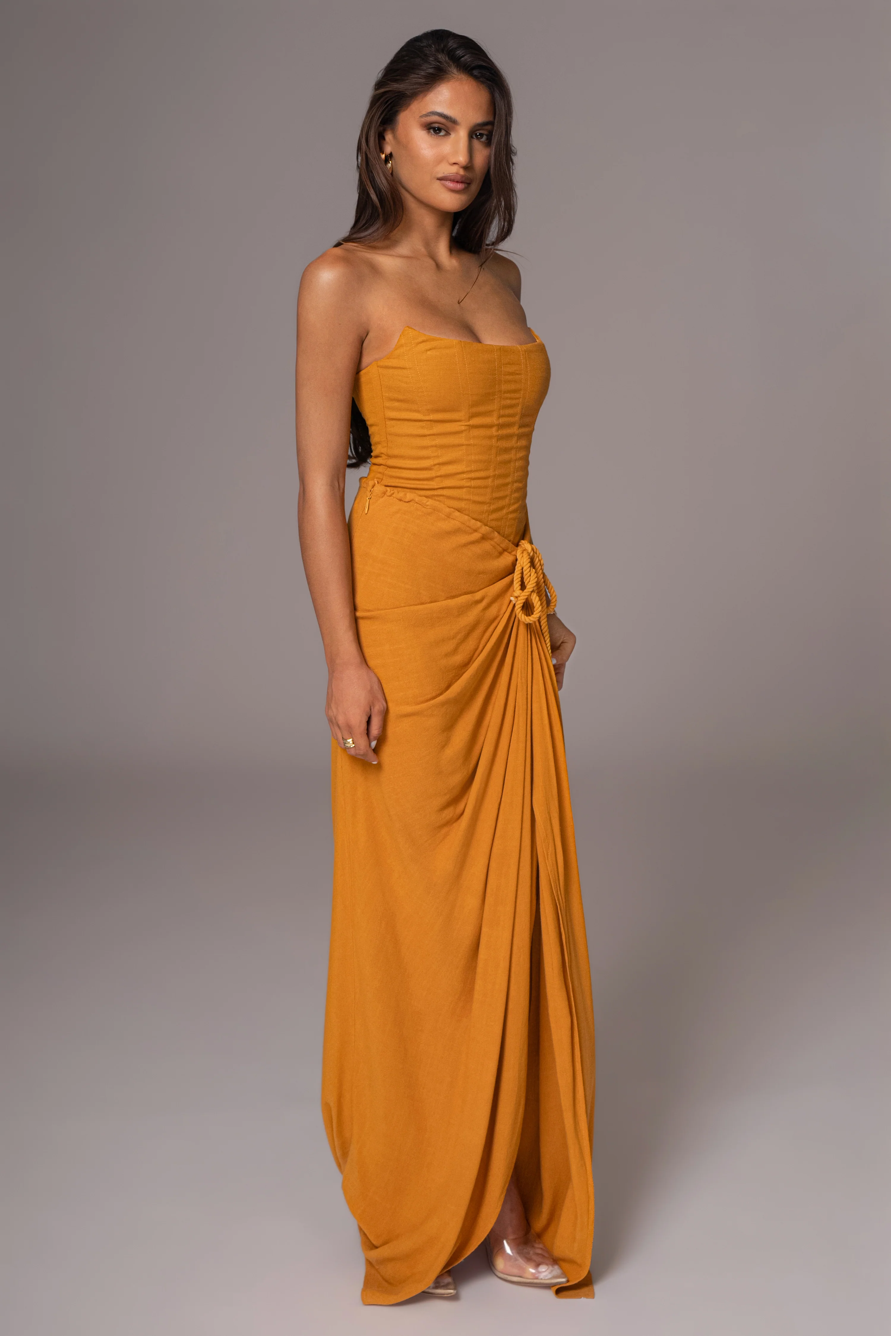 Yellow Noelia Linen Slit Skirt