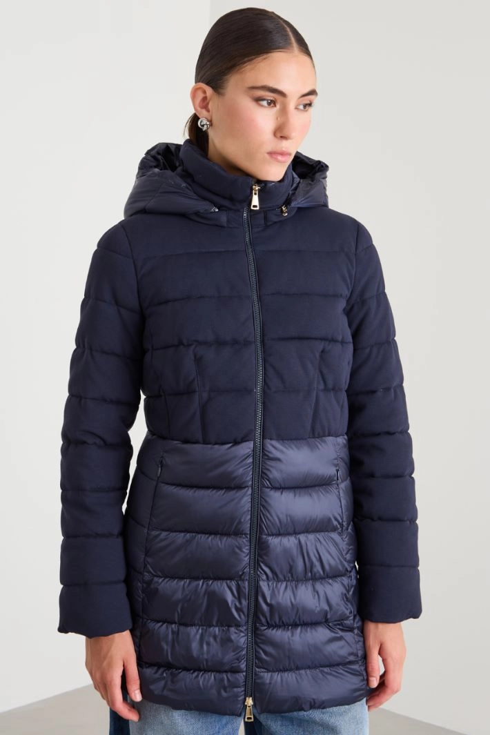 Padded jersey and satin jacket - BLUE