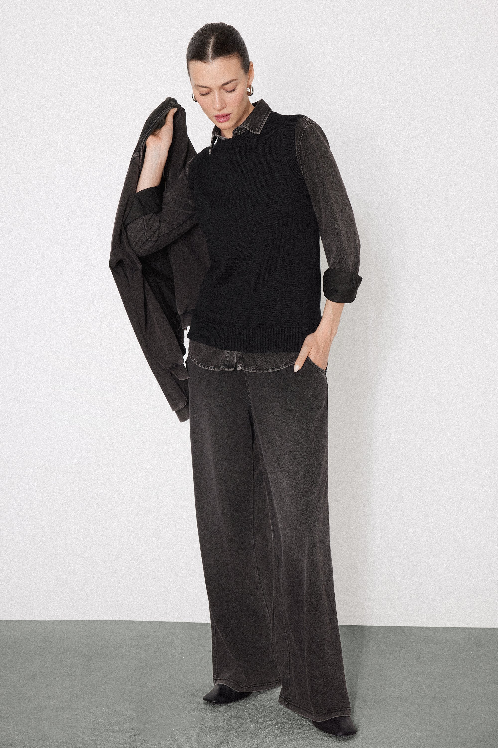 Stretch Denim Palazzo Trousers