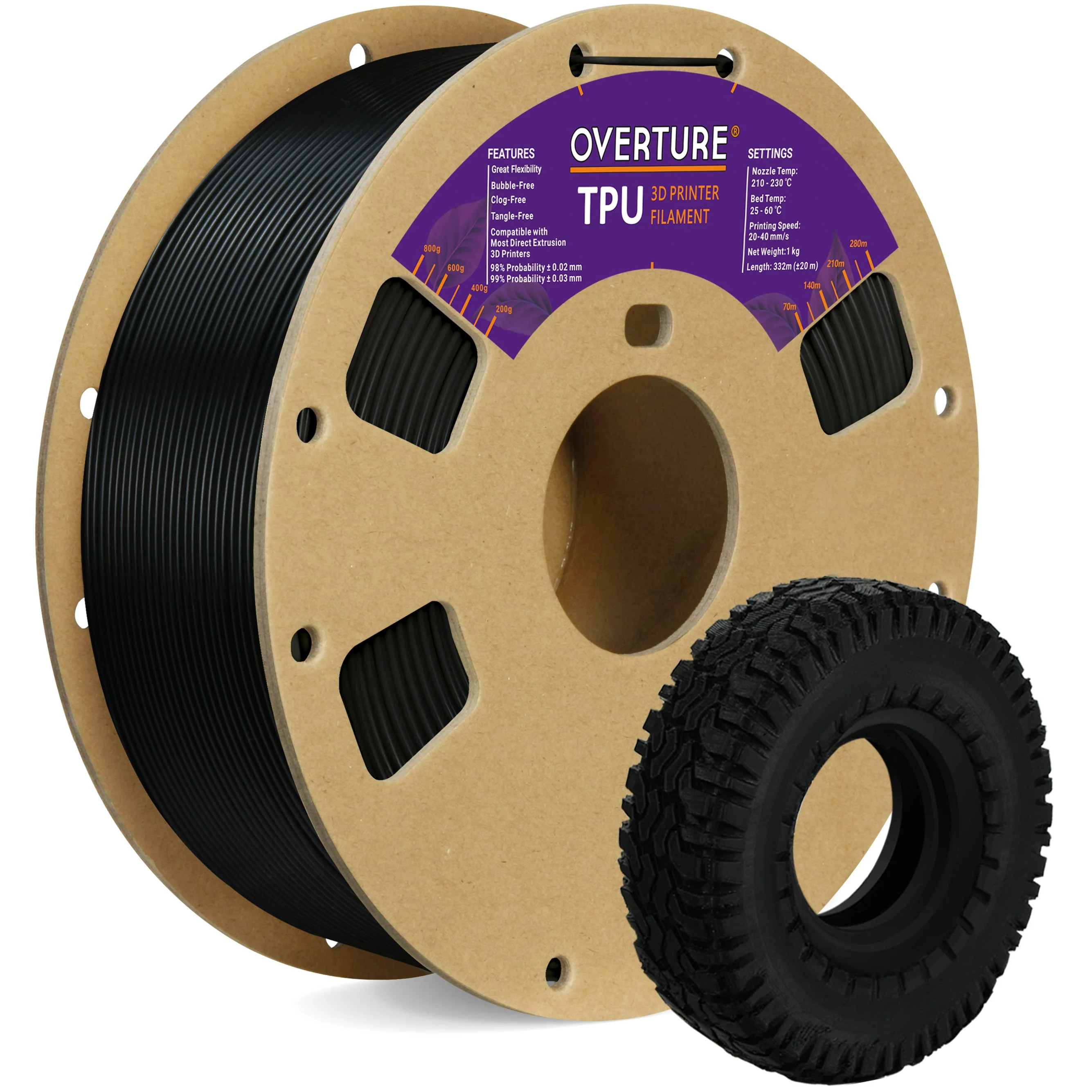 Overture TPU 3D Printer Filament 1.75mm