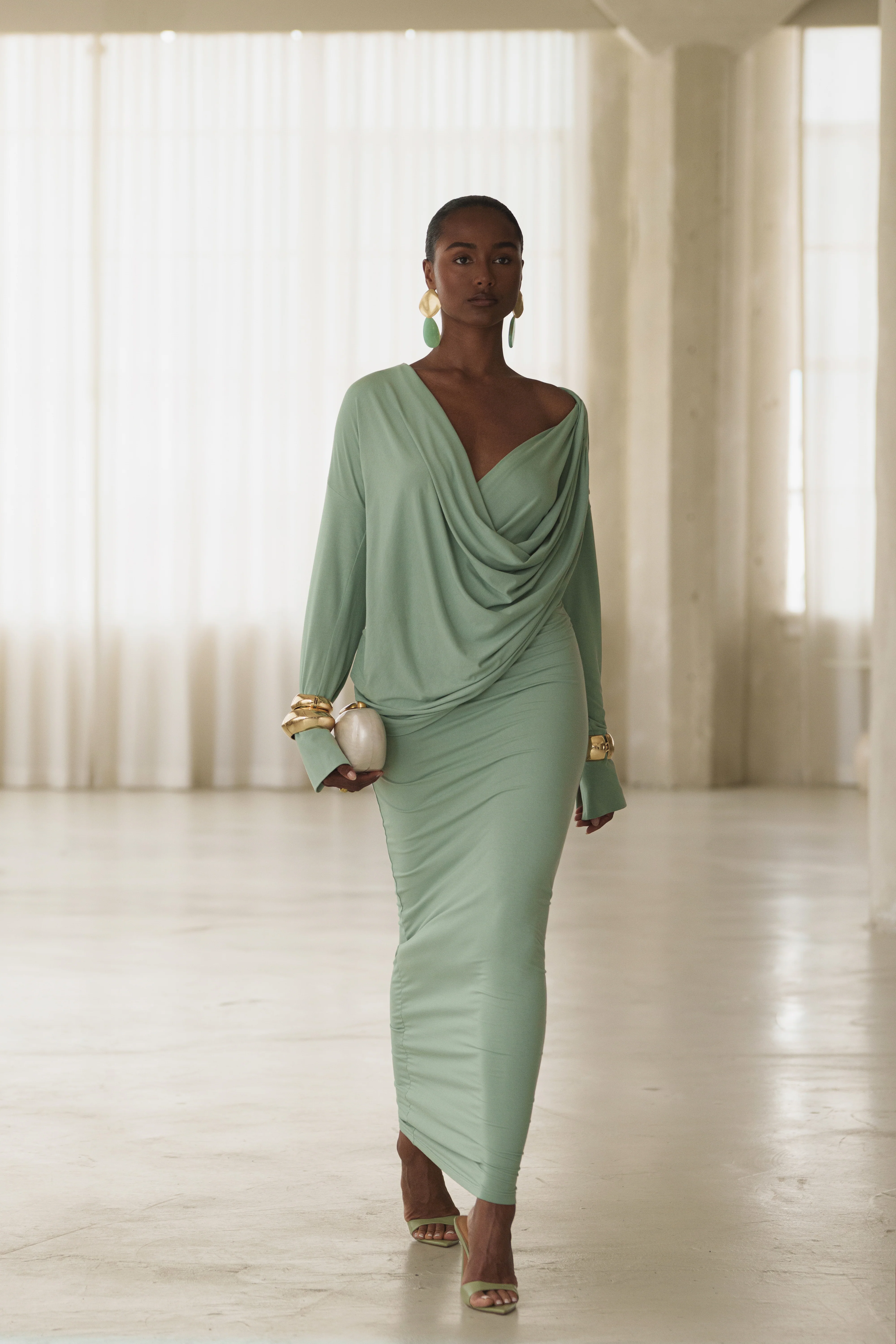 Mint Poise Draped Maxi Dress