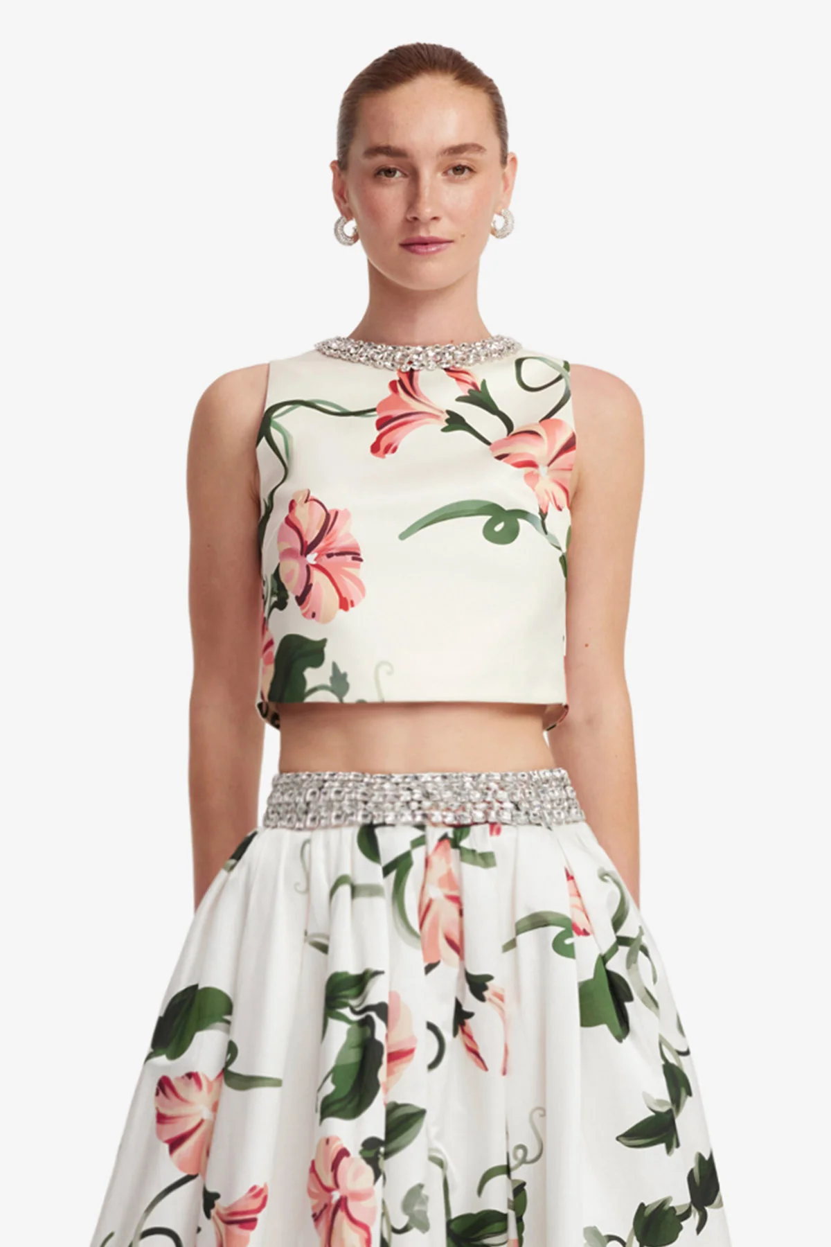 Iris Embellished Top - Vine Print in Snow