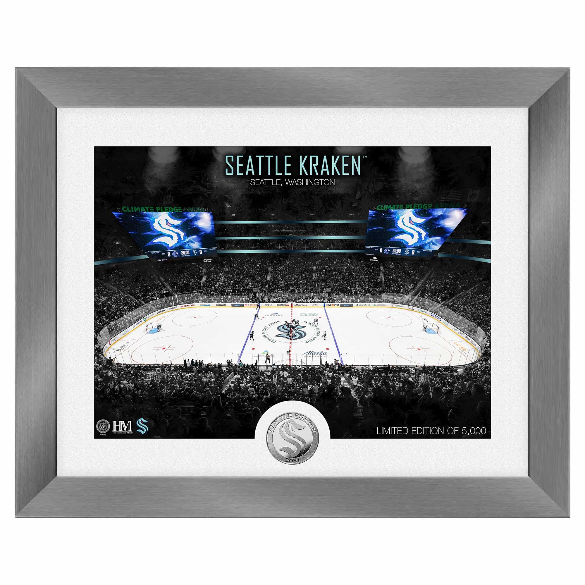 Seattle Kraken Art Deco Stadium Silver Coin Framed NHL Photo