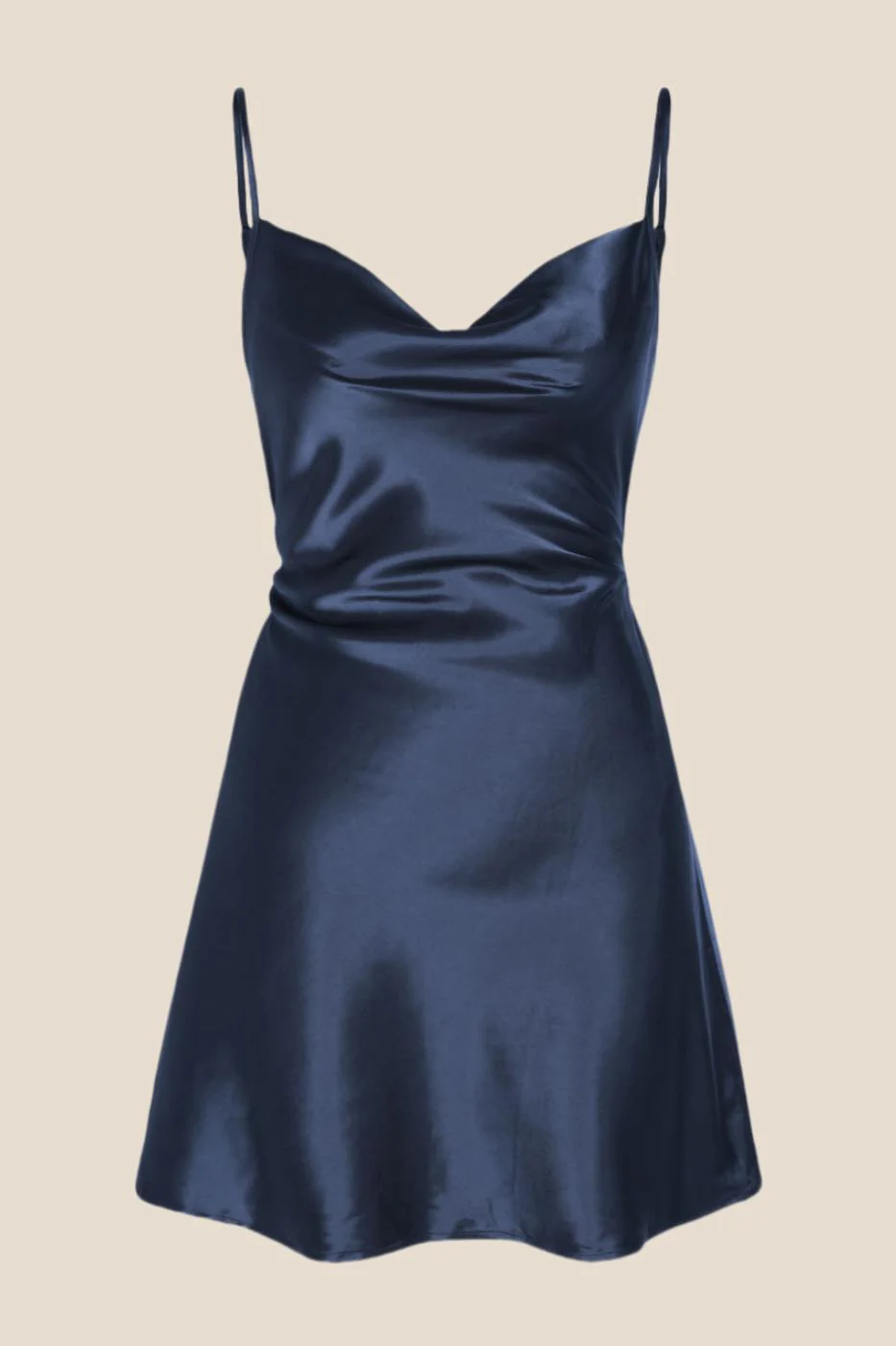 Cowl Neck White Back Tie A-line Short Dress