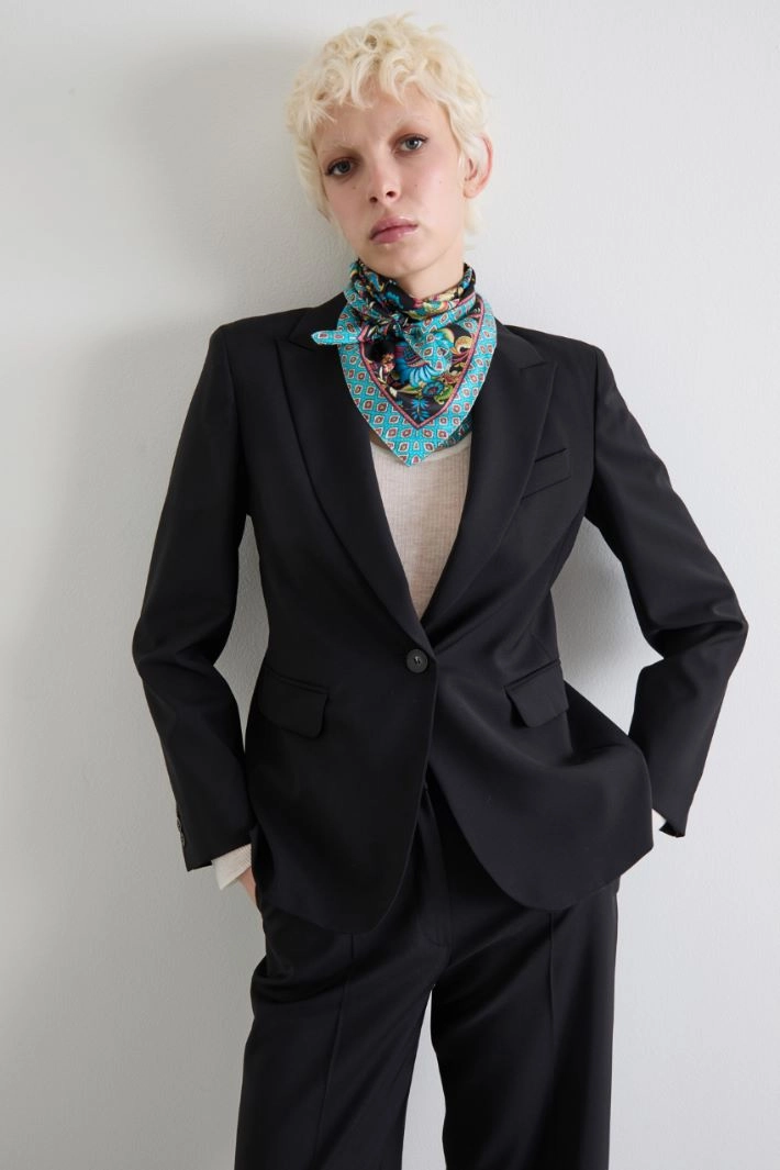 Silk twill scarf - BLACK LIGHT BLUE