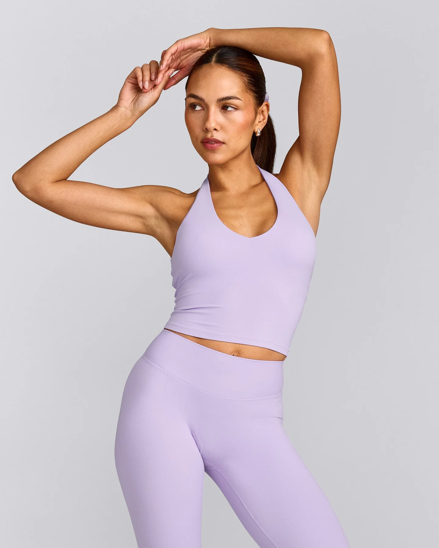 SoftMotion™ Halter Neck Mid Vest with Built in Bra Shelf with Grey Logo | Lavender Purple