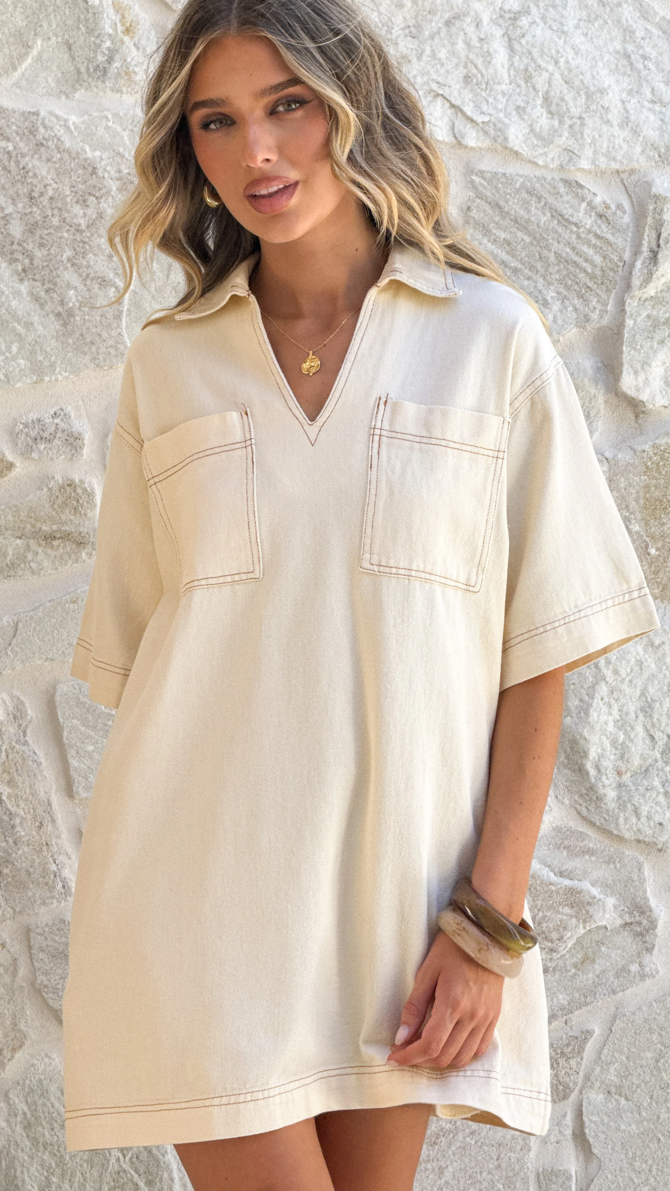 Ilia Denim Mini Dress - Cream