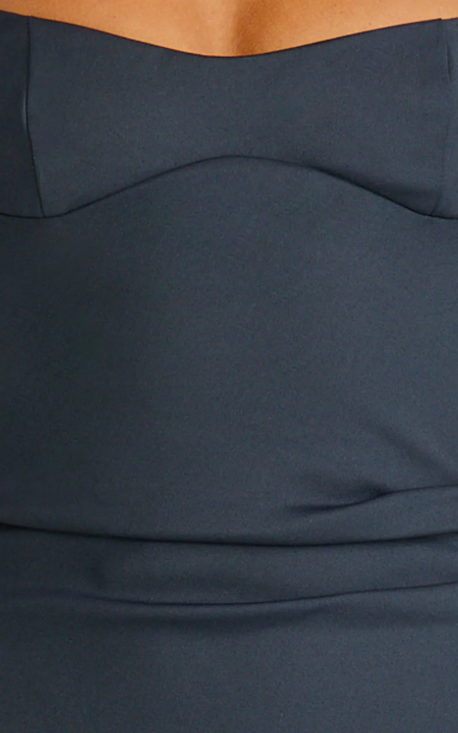 Benita Midi Dress - Scoop Neck Ruched Fitted Dress in Navy