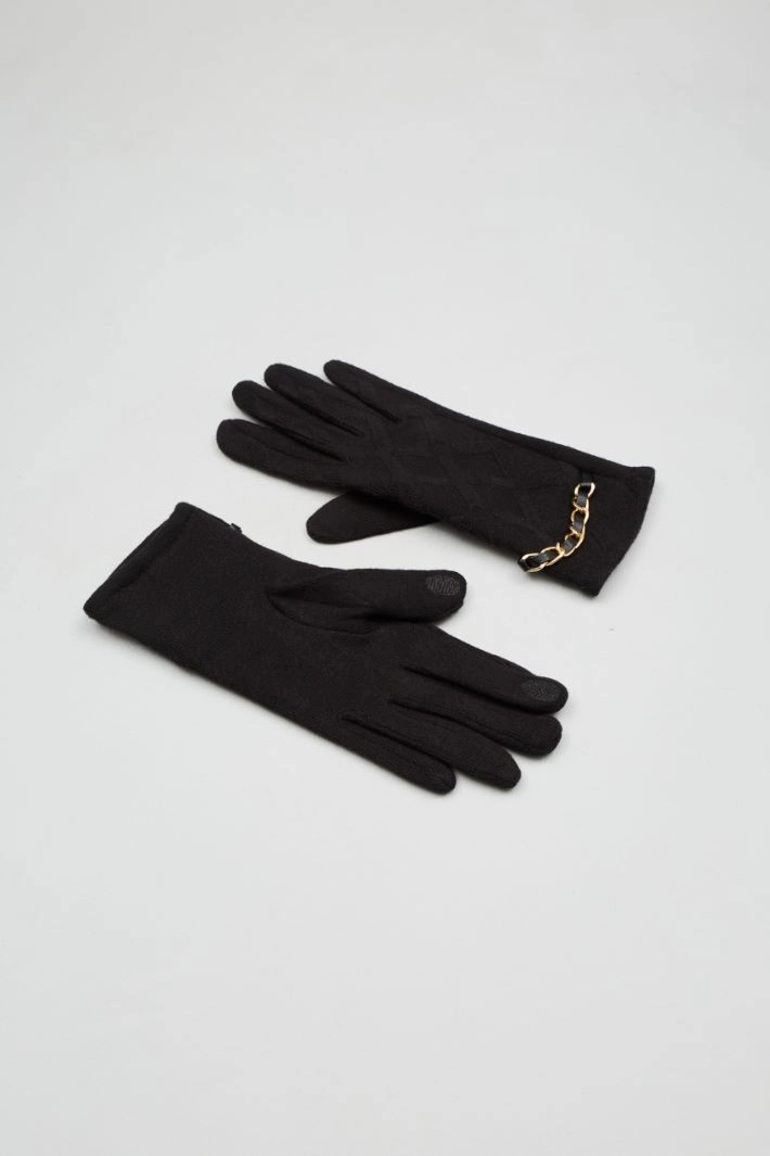 Chain-embellished gloves - BLACK