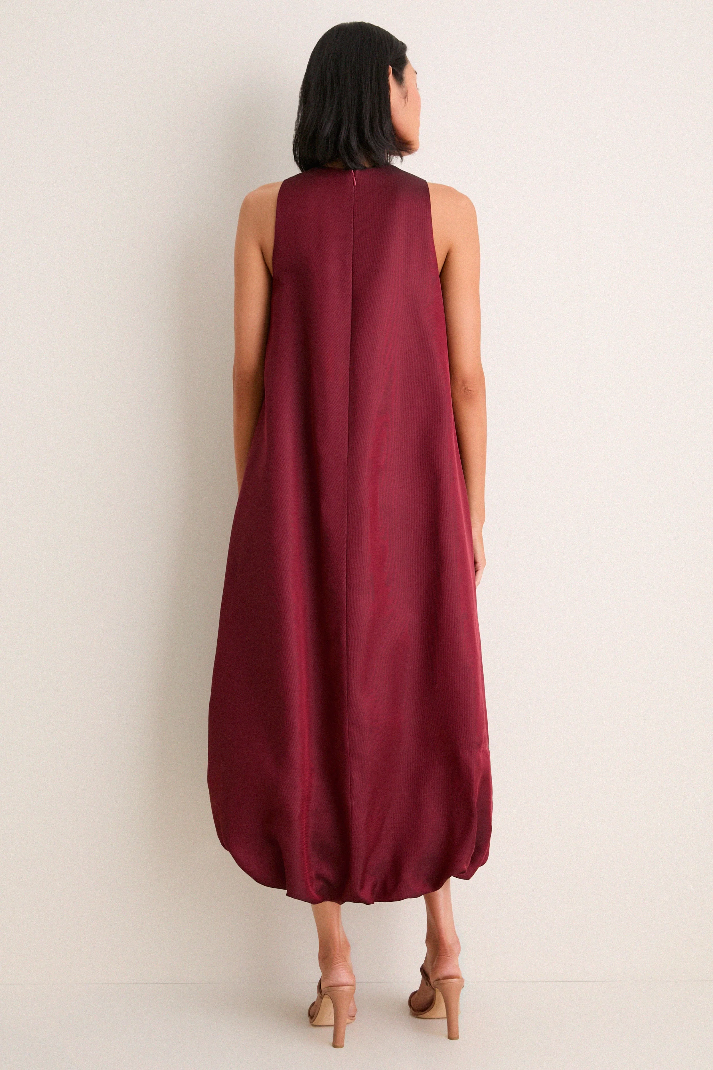 Oxblood and Lavendar Rose Fil Coupe Bubble Hem Dress