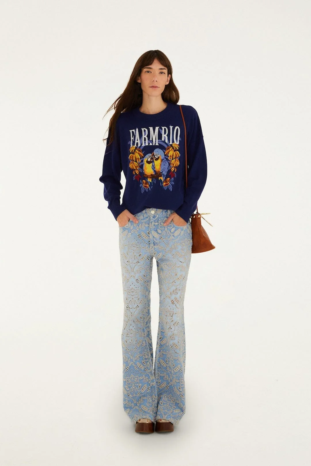 Dark Blue Love Birds Embroidered Sweater