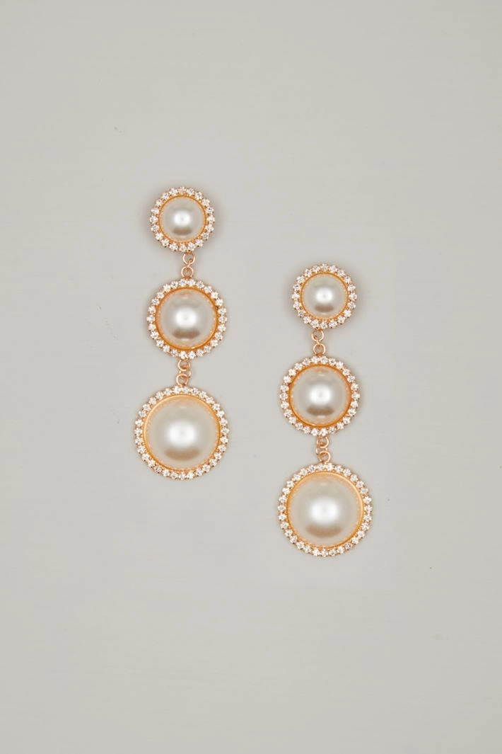 Pendant earrings with pearls and rhinestones - GOLD