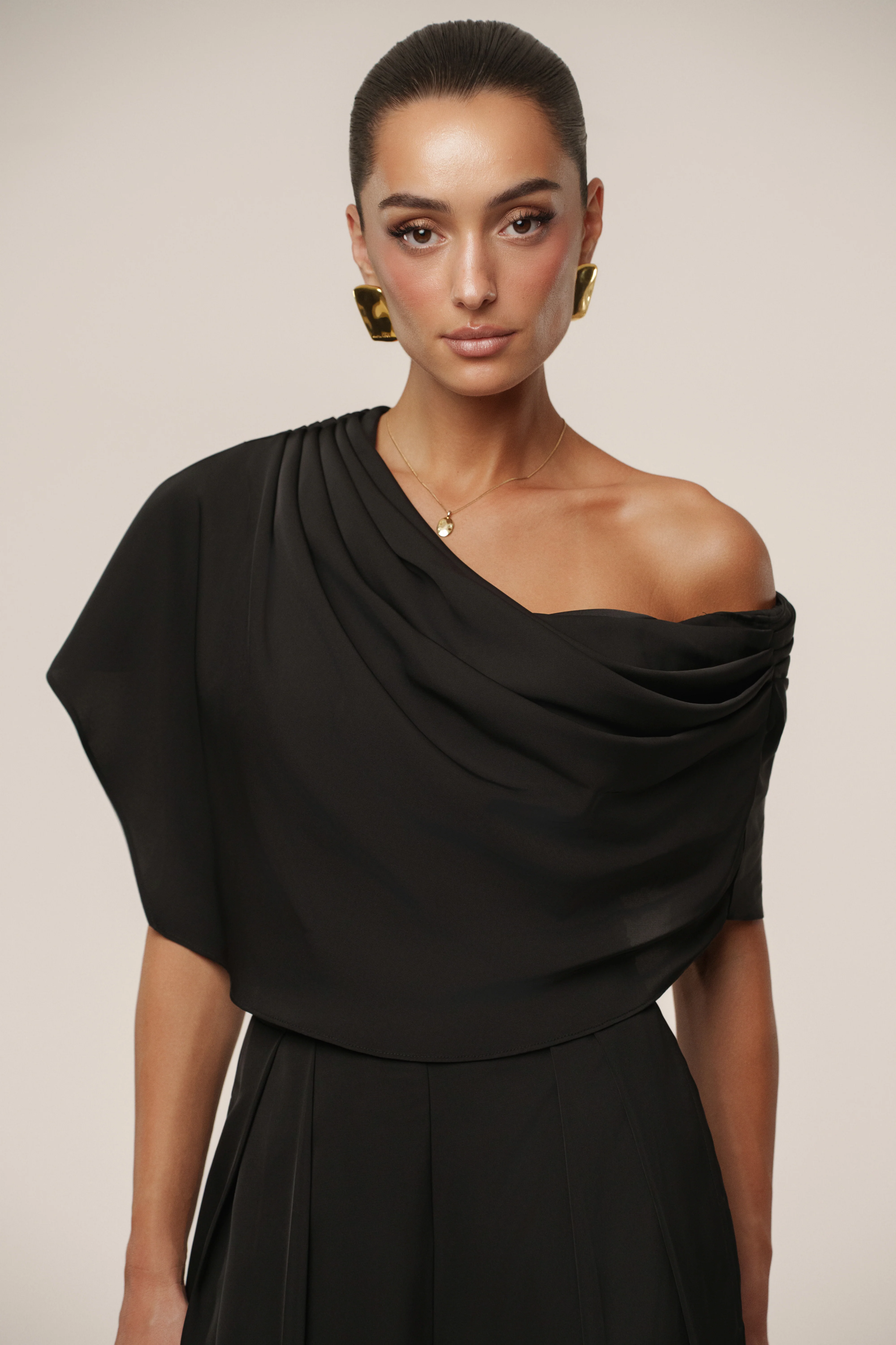 Black Gleam and Glow Satin Top