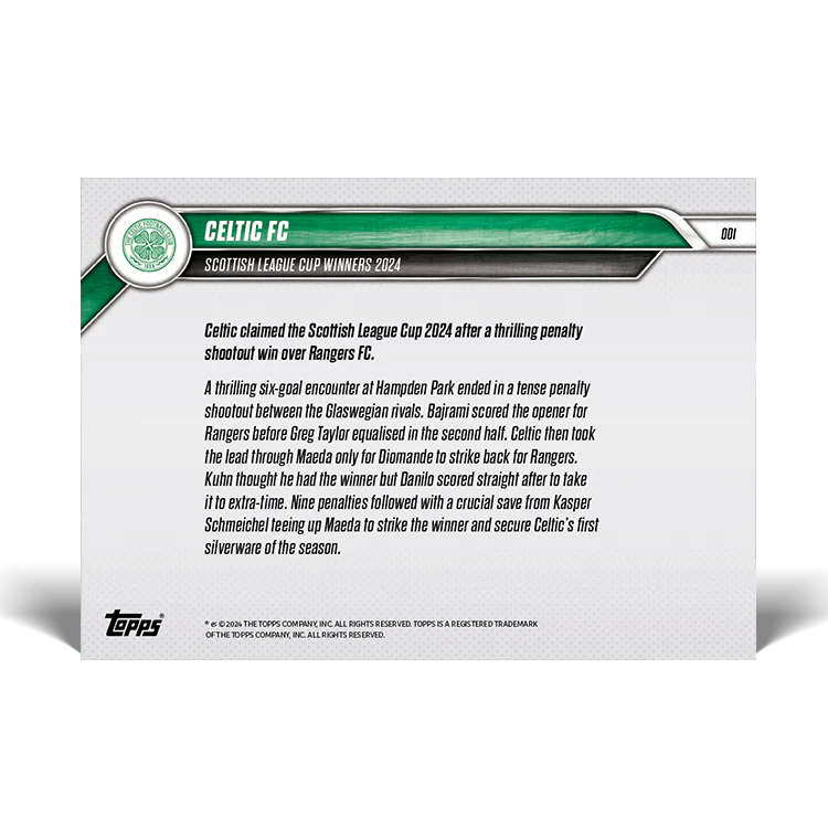 Celtic FC - Scottish League Cup winners 2024 - 24/25 Celtic FC TOPPS NOW® UK Card 1