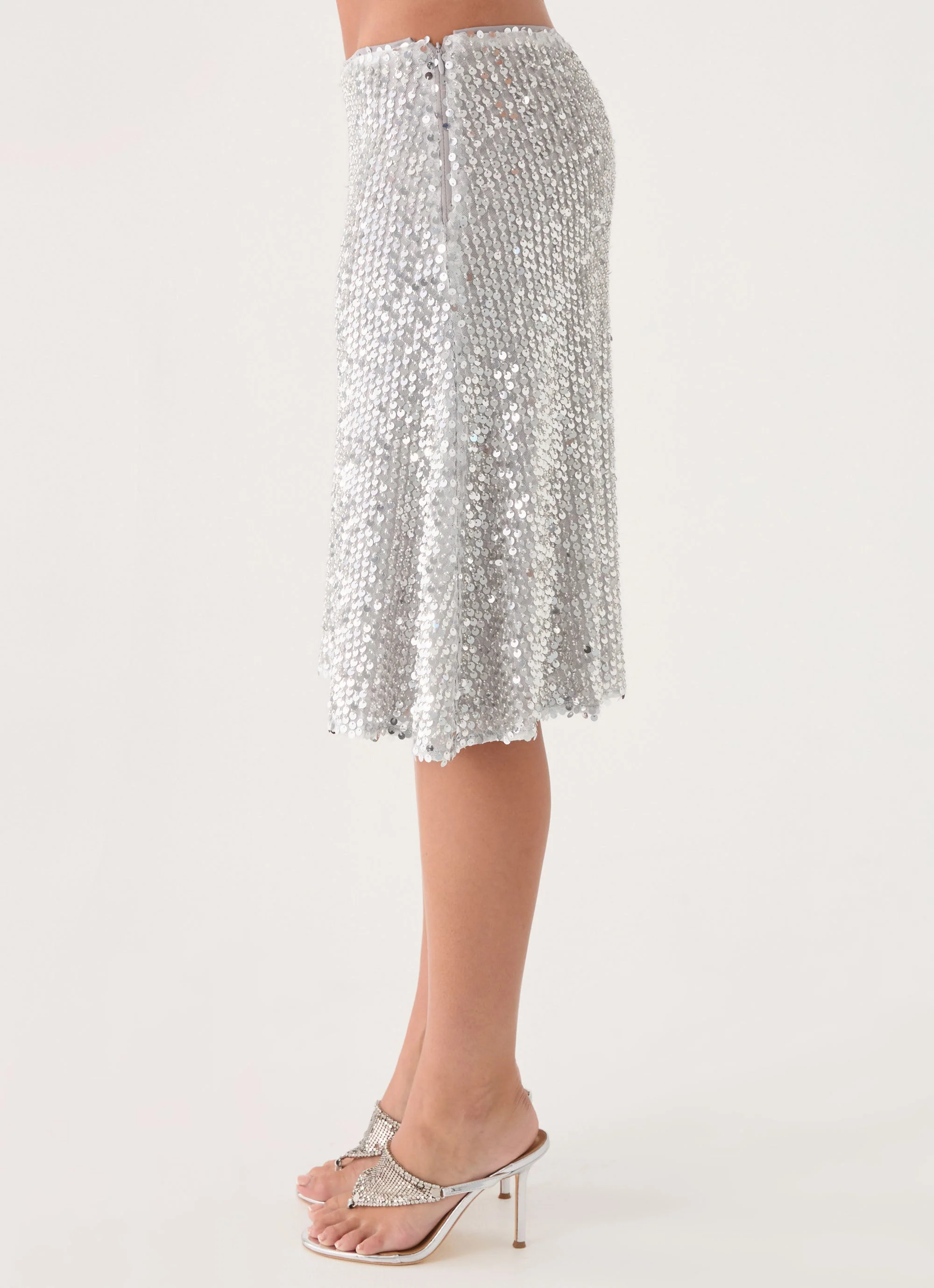 Evodia Sequin Midi Skirt - Silver