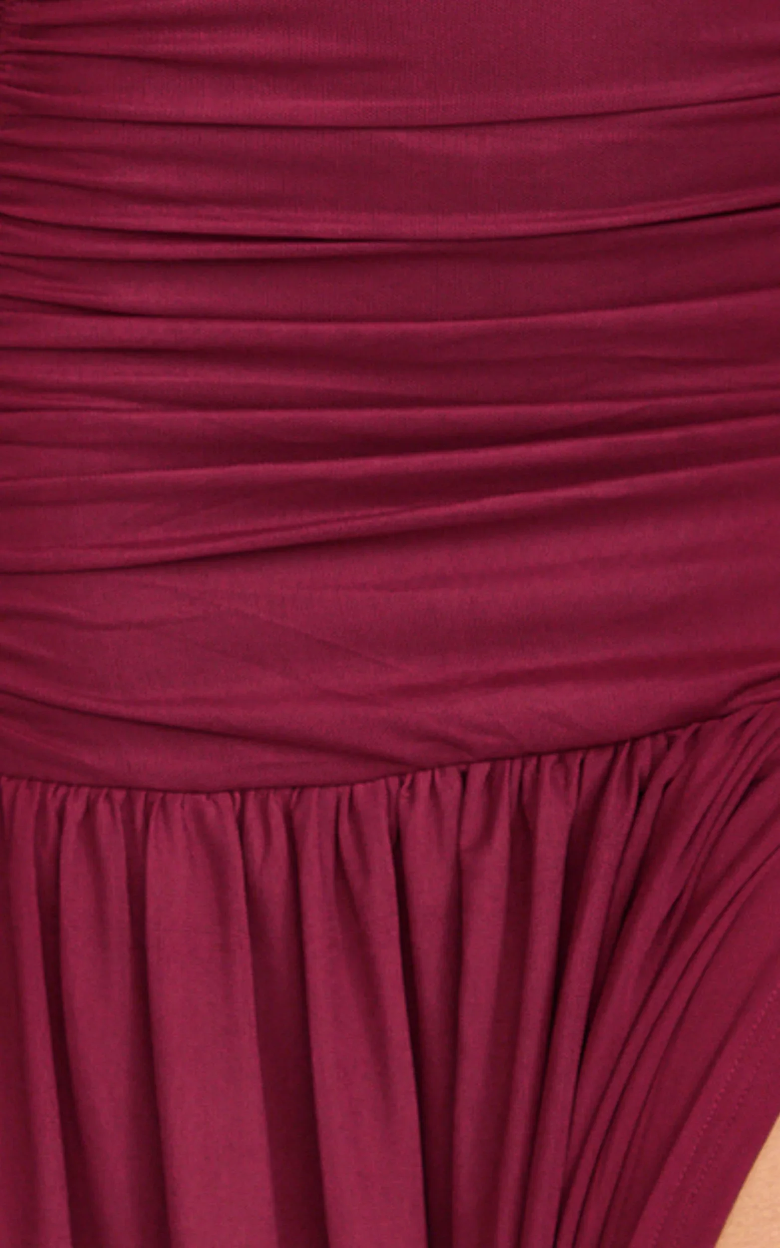 Lara Maxi Dress - Strapless Ruched Mesh High Leg Split Dress in Wine