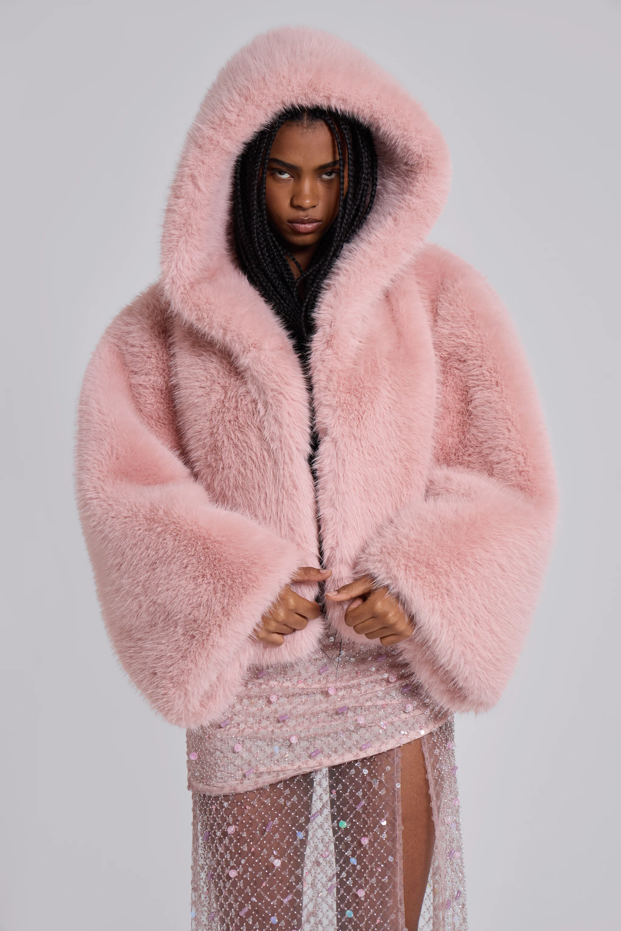 Mara Oversized Faux Fur Coat in Pink