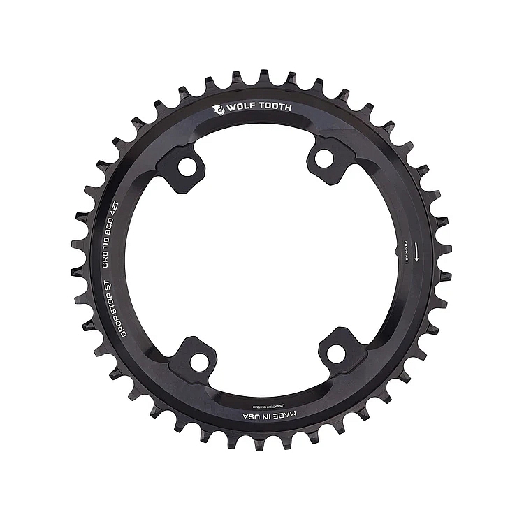 Wolf Tooth Chainring for Shimano GRX | 110 BCD Asymmetric | 4-Arm | Drop Stop ST - black