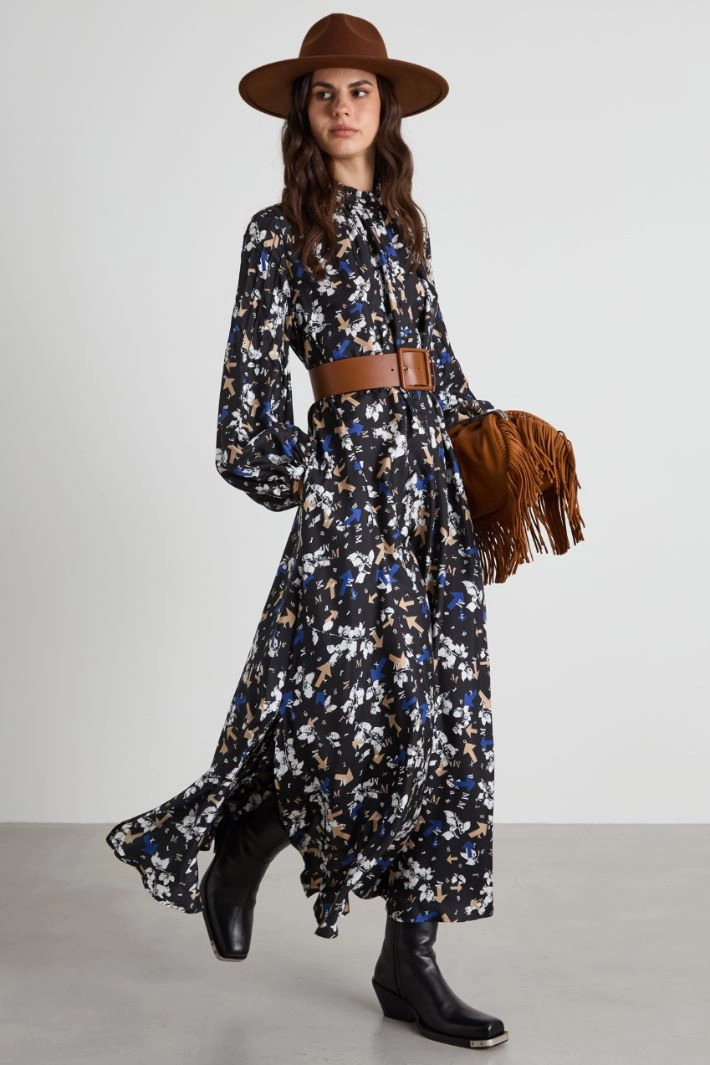 Loose silk twill dress - NIGHT BLUE