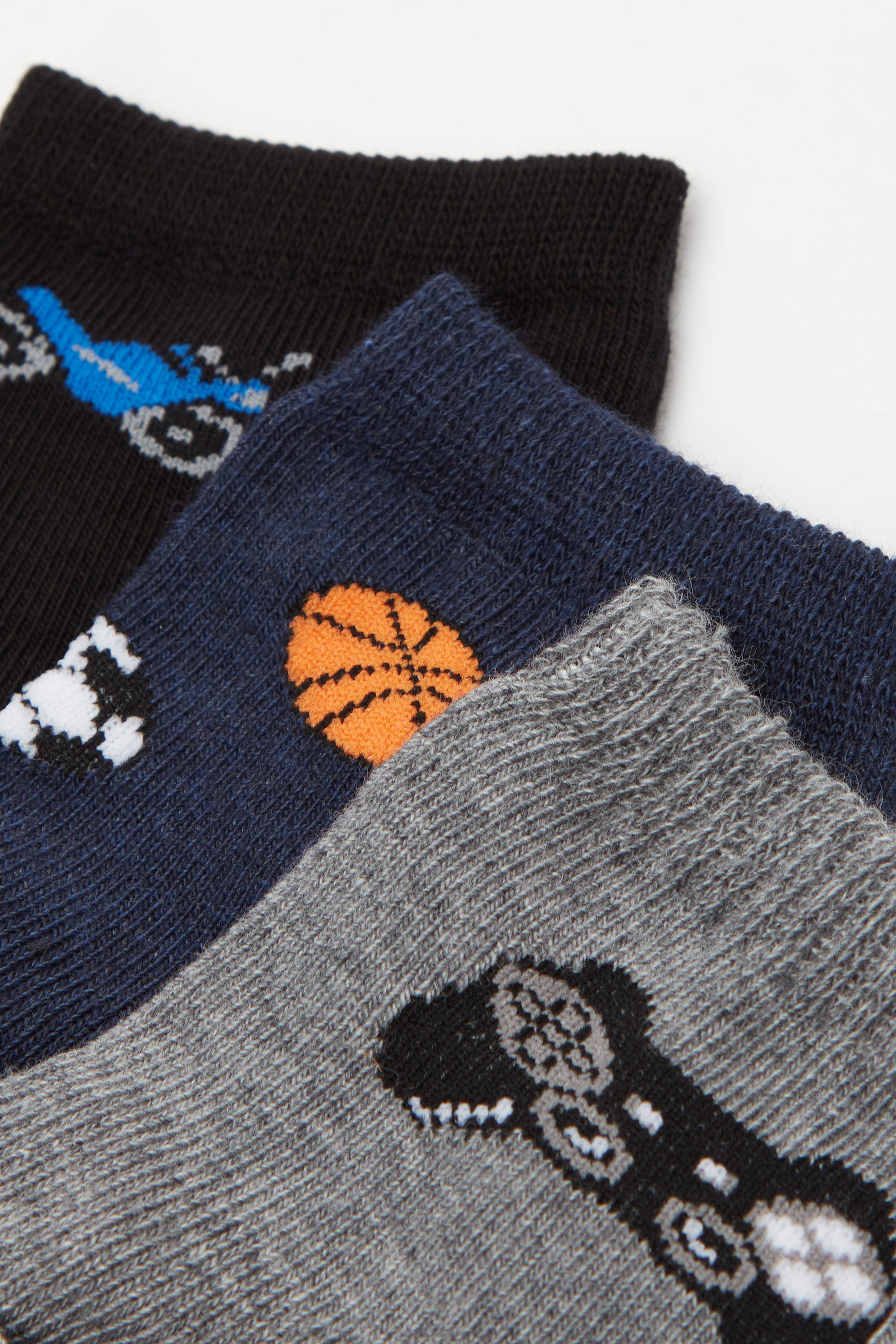 Three Pairs of Boys' Short Patterned Hemless Cotton Socks