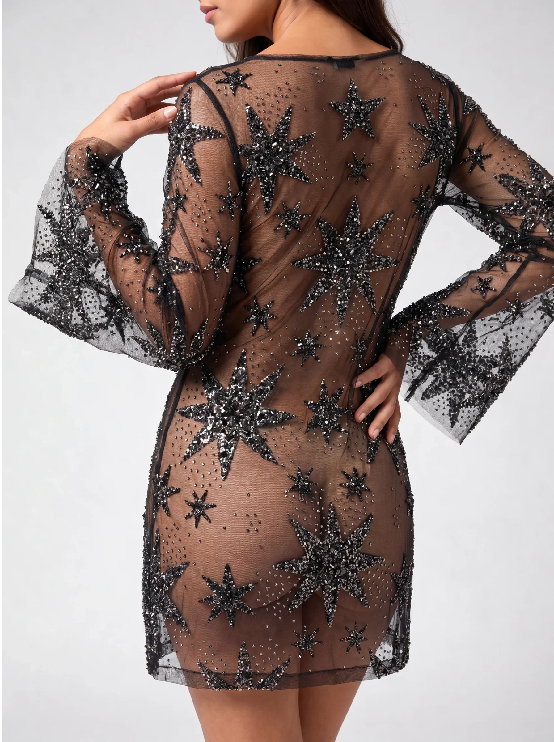 Deep Sea Nebula Sheer Black Mini Dress