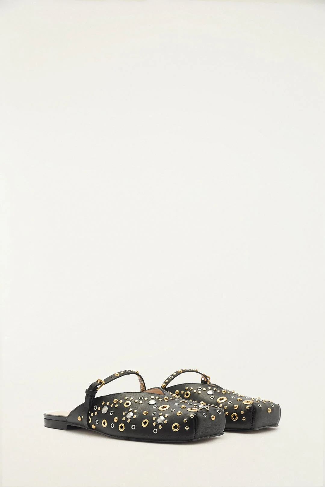 Black Studded Square Toe Ballerina