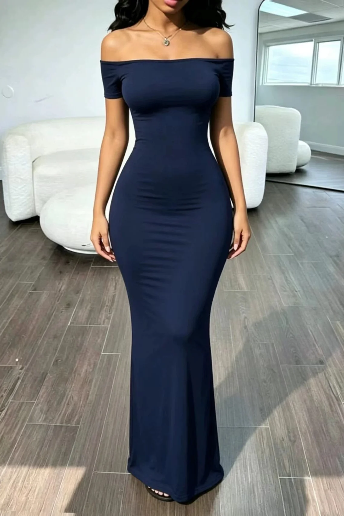 Off Shoulder Stretch Slim Sexy Bodycon Maxi Dress