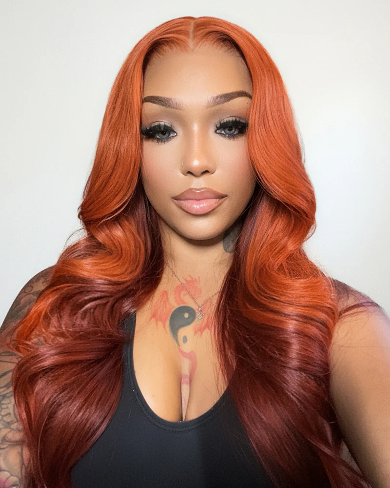 Ophirawig 6x5 invisible knots Glueless Ginger Ombre Loose Body Wave Wig Pre-cut Lace Beginner Friendly