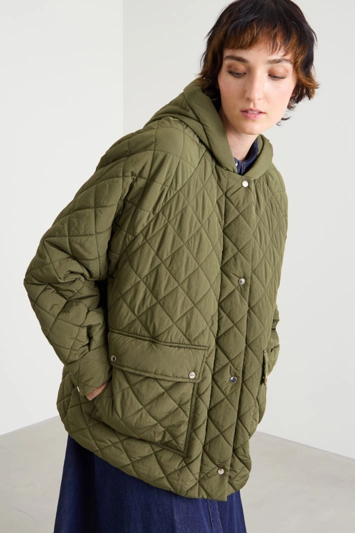 Flared padded canvas jacket - GREEN