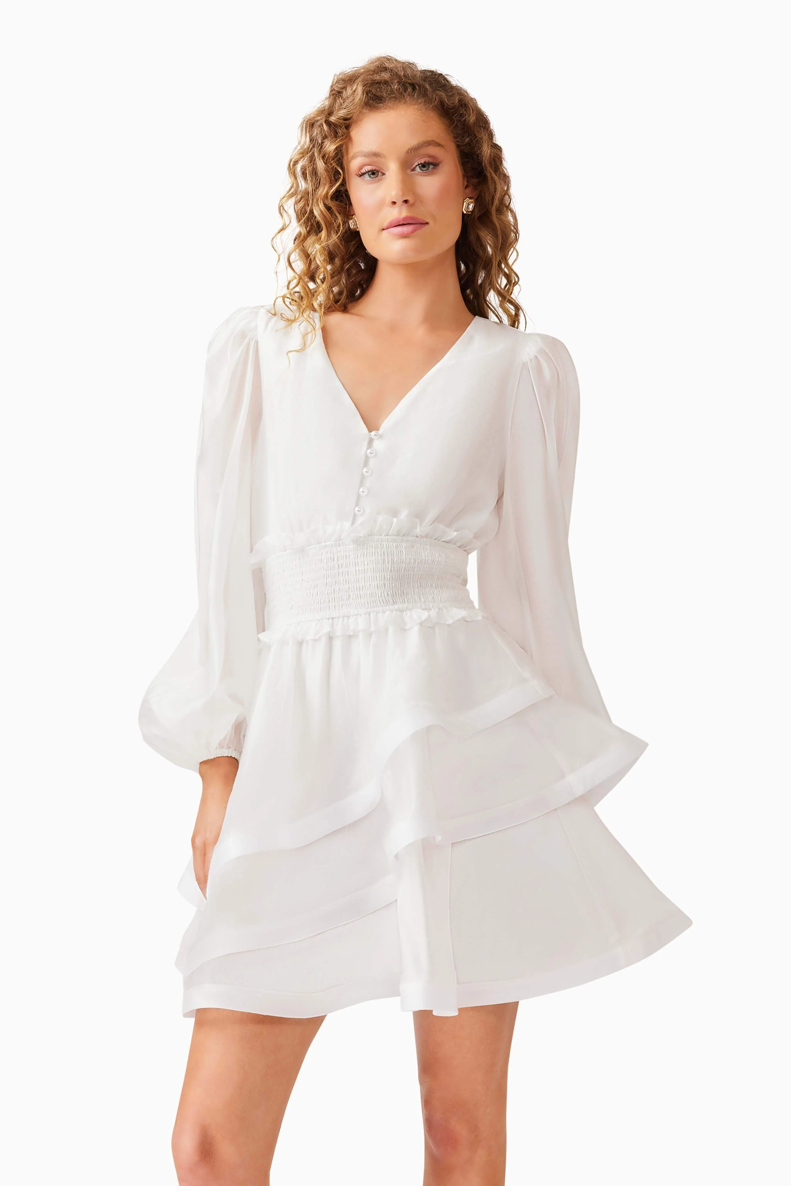 Kalani Long Sleeve Mini Dress White