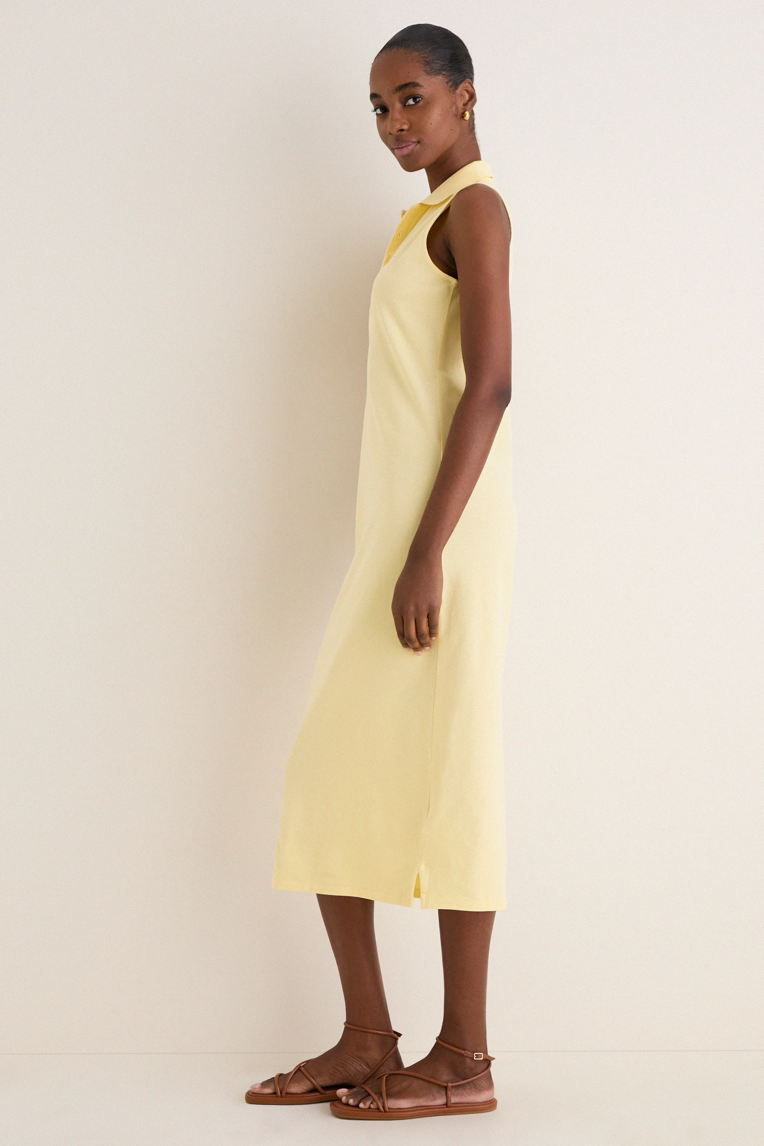 Tbird Yellow Knit Collared Sleeveless Dress