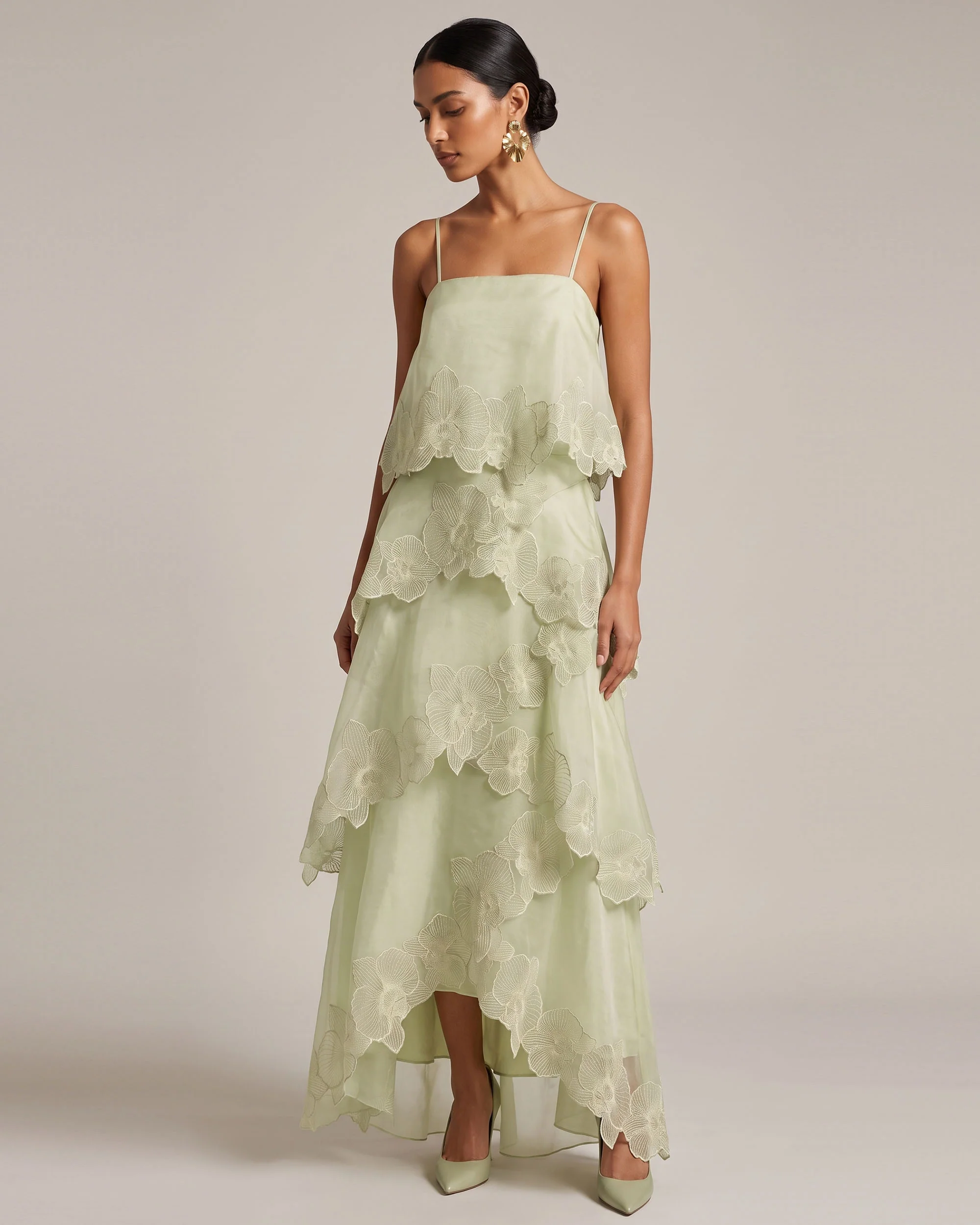 Orchid Embroidered Layered Maxi Dress - Light Green