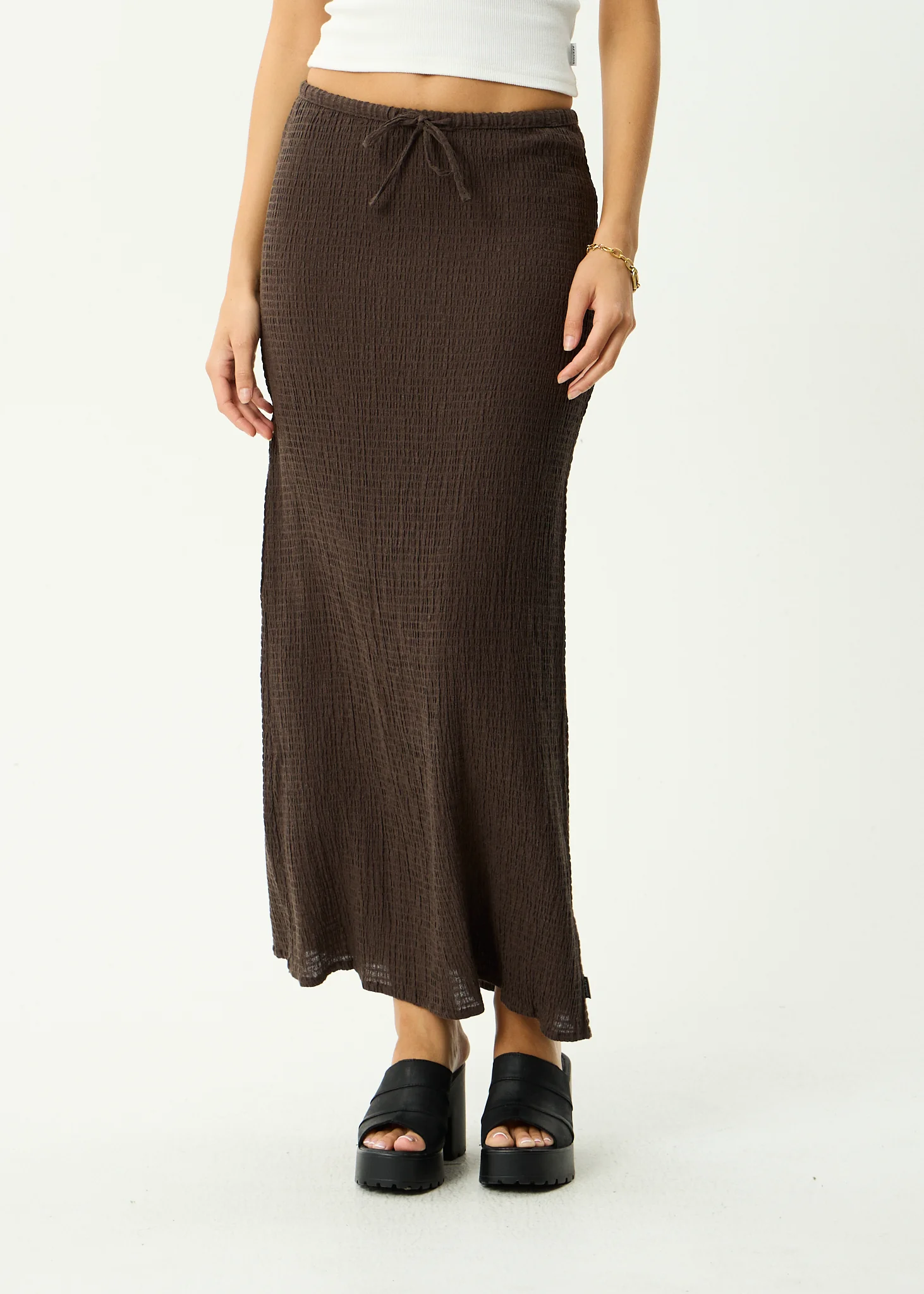 AFENDS Womens Frida - Seersucker Maxi Skirt - Coffee