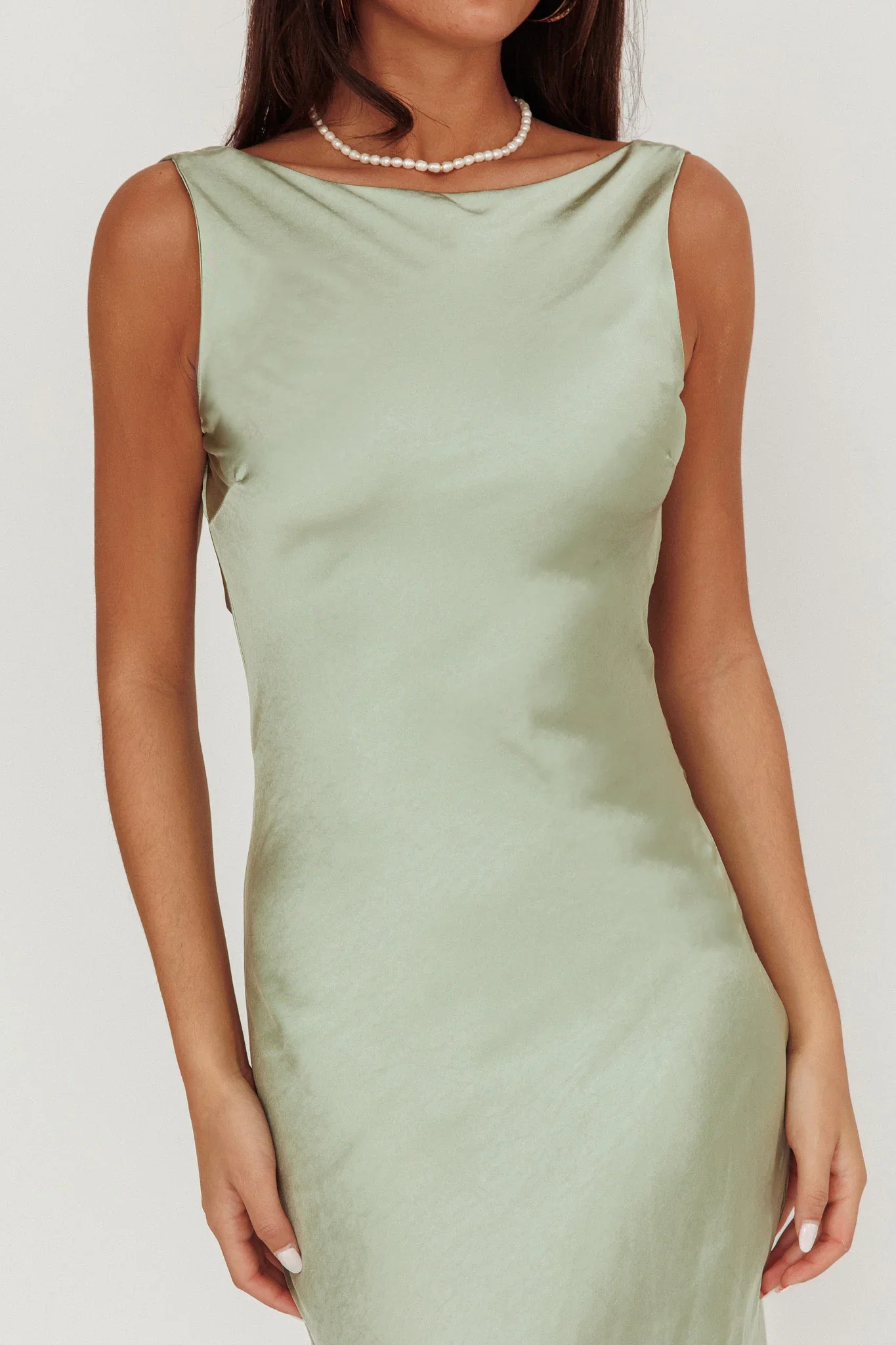 Carmine Satin Sleeveless Maxi Dress Sage