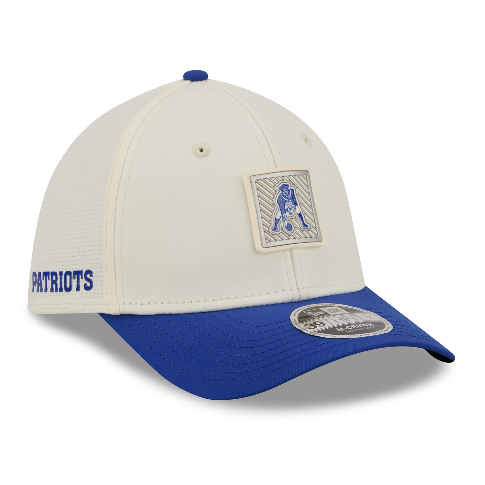 New England Patriots Historic Logo 2026 NFL Training Camp 39THIRTY Flex Cap Cream/Blue
